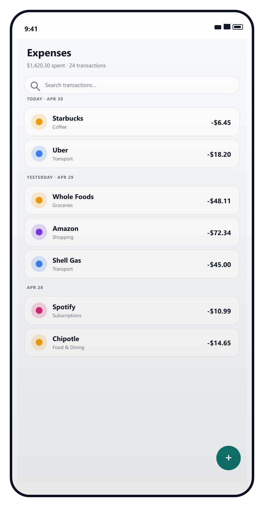 Categorized expense list screenshot